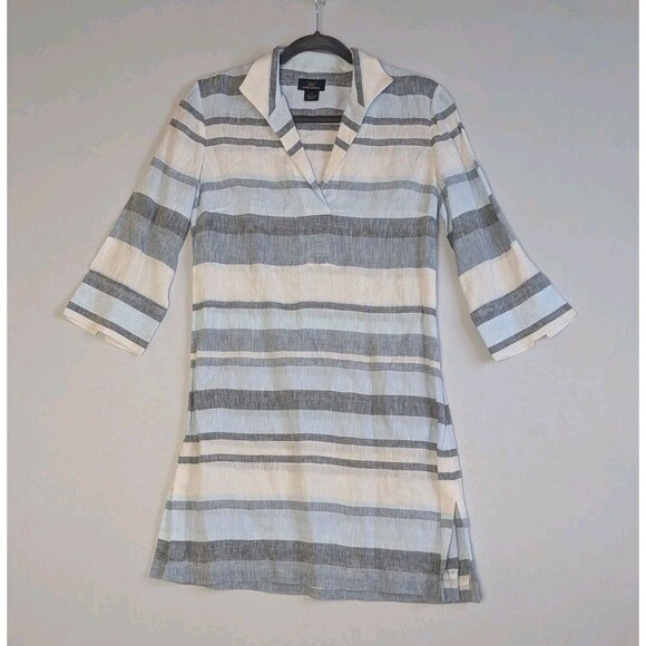Brooks Brothers Dresses & Skirts - Brooks Brothers 100% Linen Shirtdress Sz 2 Dress Blue White Stripes 3/4 Sleeve